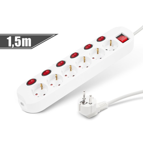 Külön kapcsolható védőérintkezős elosztó, 6x250V, 1,5m (20248)