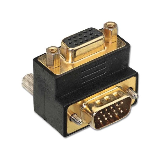 LINDY Adapter VGA papa/mama 90° lefele forduló fekete (70318)