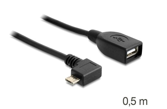 Delock micro USB papa - USB 2.0 A mama OTG kábel 0.5m hajlított (83271)