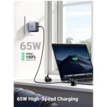 UGREEN Univerzális Nexode nemzetközi hálózati töltő, Travel adapter, 65W, GaN, 1x USB-A, 2x USB-C, US/UK/EU, szürke
